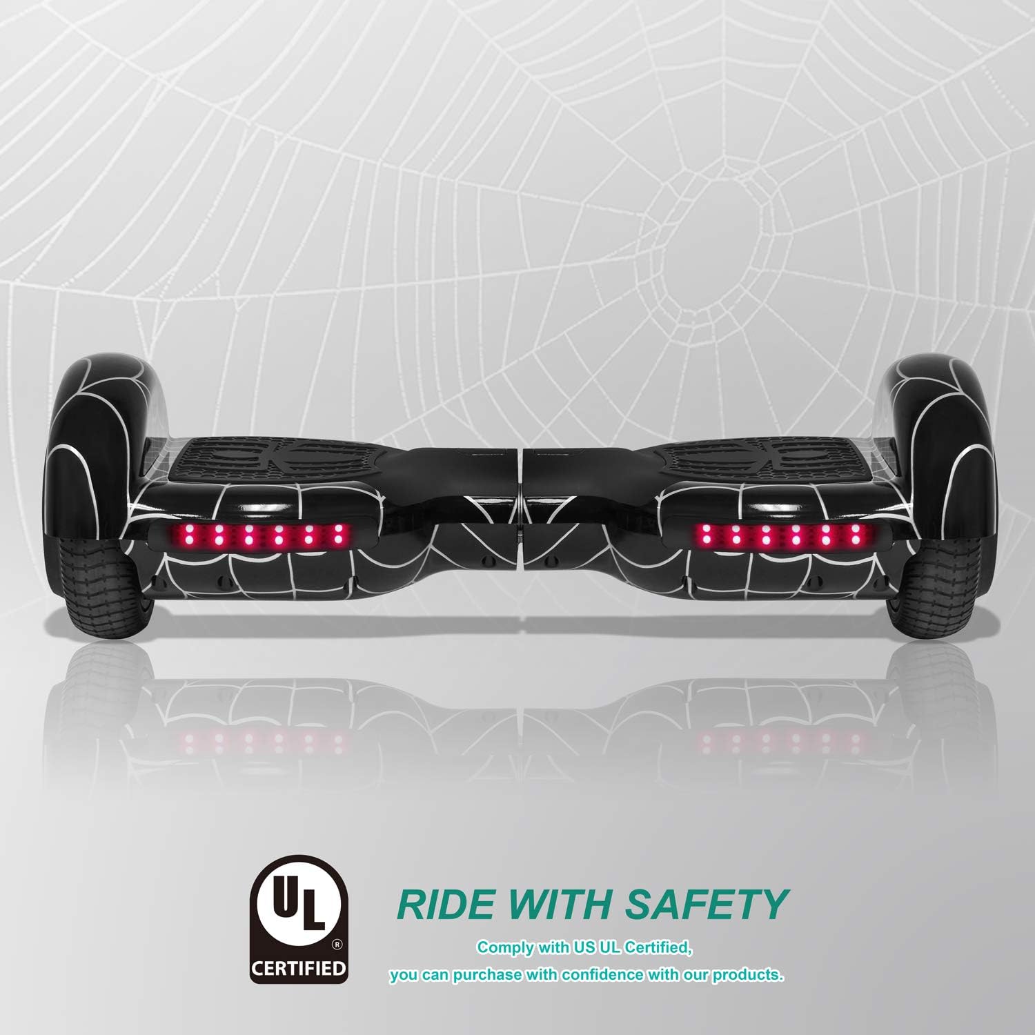 Hoverboard for Kids Adult Spider Self Balancing Hoverboard with LED Lights Wheels Speaker UL 2272 Certified Hover Board (BLACK) (Black)