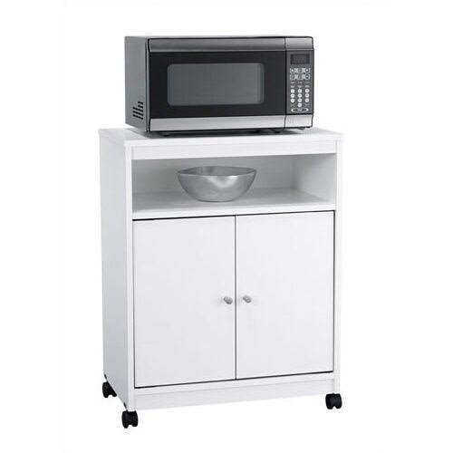 Ameriwood Microwave Cart with Storage White Kitchen Appliance Rolling Cabinet Shelf