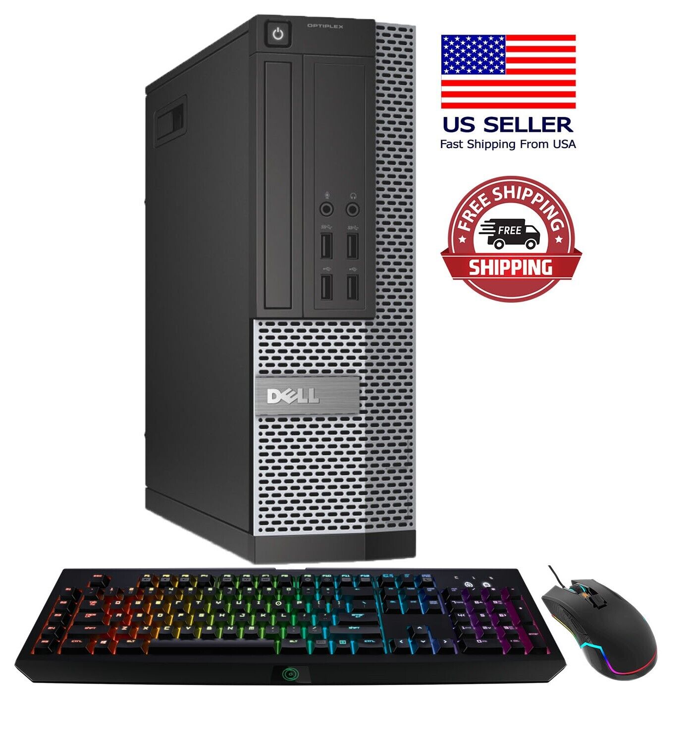 Pre-Owned Gaming DELL OptiPlex 7010 Desktop Computer PC - Intel Quad-Core i5, 1TB HDD, 16GB DDR3 RAM, Windows 10 Pro, DVD, WIFI, 24in Monitor, RGB Keyboard and Mouse (Refurbished: Like New)