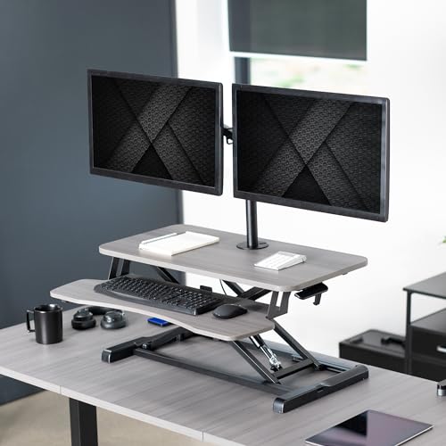 VIVO Height Adjustable 32 inch Standing Desk Converter with Dual 13 to 30 inch Monitor Stand, Sit Stand Monitor Mount and Desk Riser, White, DESK-V000K-M2W