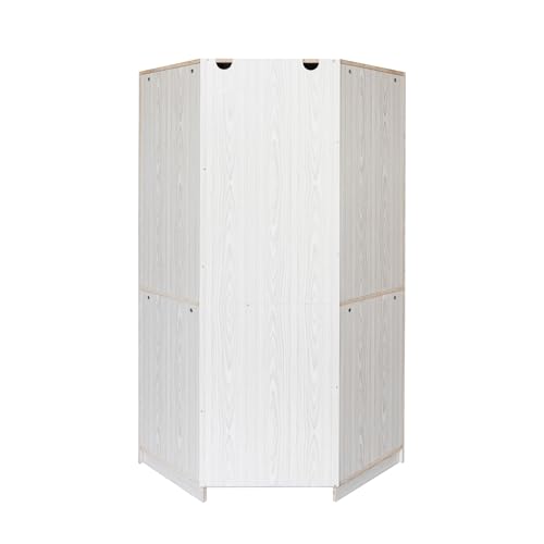 LZ LEISURE ZONE Polygon Corner Wardrobe Closet, Space-Saving Design Armoire Wardrobe Closet with Hanging Rods, Wooden Corner Wardrobe Cabinet Bedroom Closet Cabinet for Hanging Clothes, Gray
