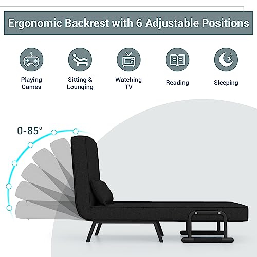 KOMFOTT Convertible Sleeper Chair Bed, 4-in-1 Folding Sofa Bed with 6-Position Adjustable Backrest, Upholstered Chaise Lounge with Removable Pillow, Leisure Recliner Lounge Couch for Home Office