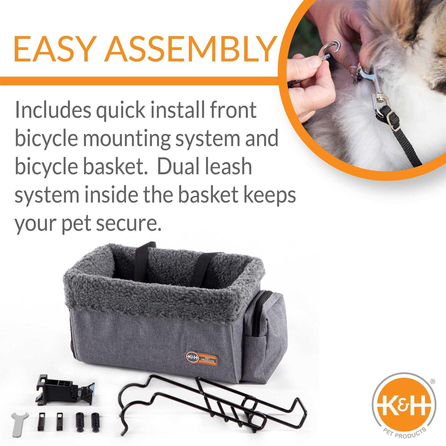 K&amp;H Pet Products Travel Bike Basket for Pets Gray - Pet Supplies online store