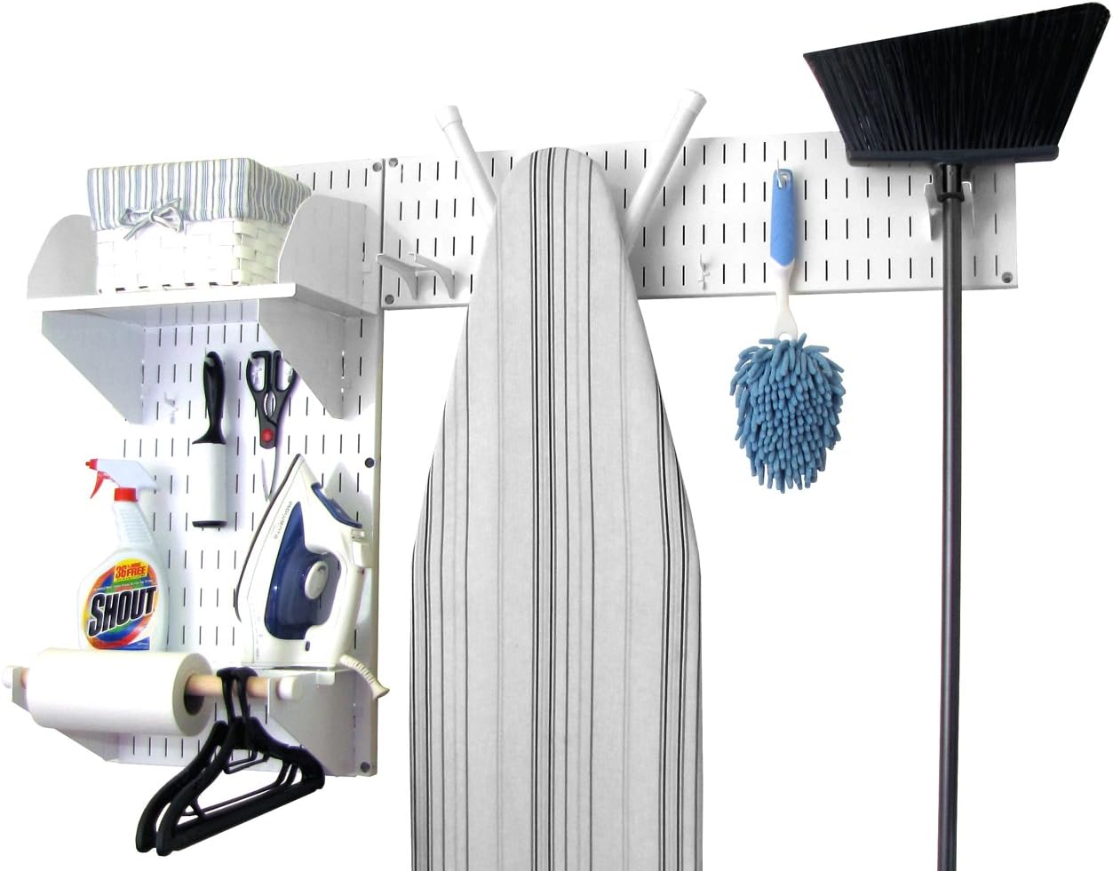 Wall Control Laundry Room Organizer Wall Mounted Laundry Room Storage and Organization Standard Kit White Wall Panels and Blue Accessories
