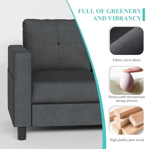 Shintenchi Convertible Sectional Sofa Couch, Modern Linen Fabric L-Shaped, 3-Seat Sofa Sectional with Storage Function Ottoman/Armrest Reversible Chaise for Living Room and Small Space (Black)