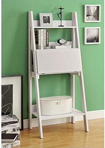 Pemberly Row 61 Ladder Bookcase with Drop-Down Desk in White