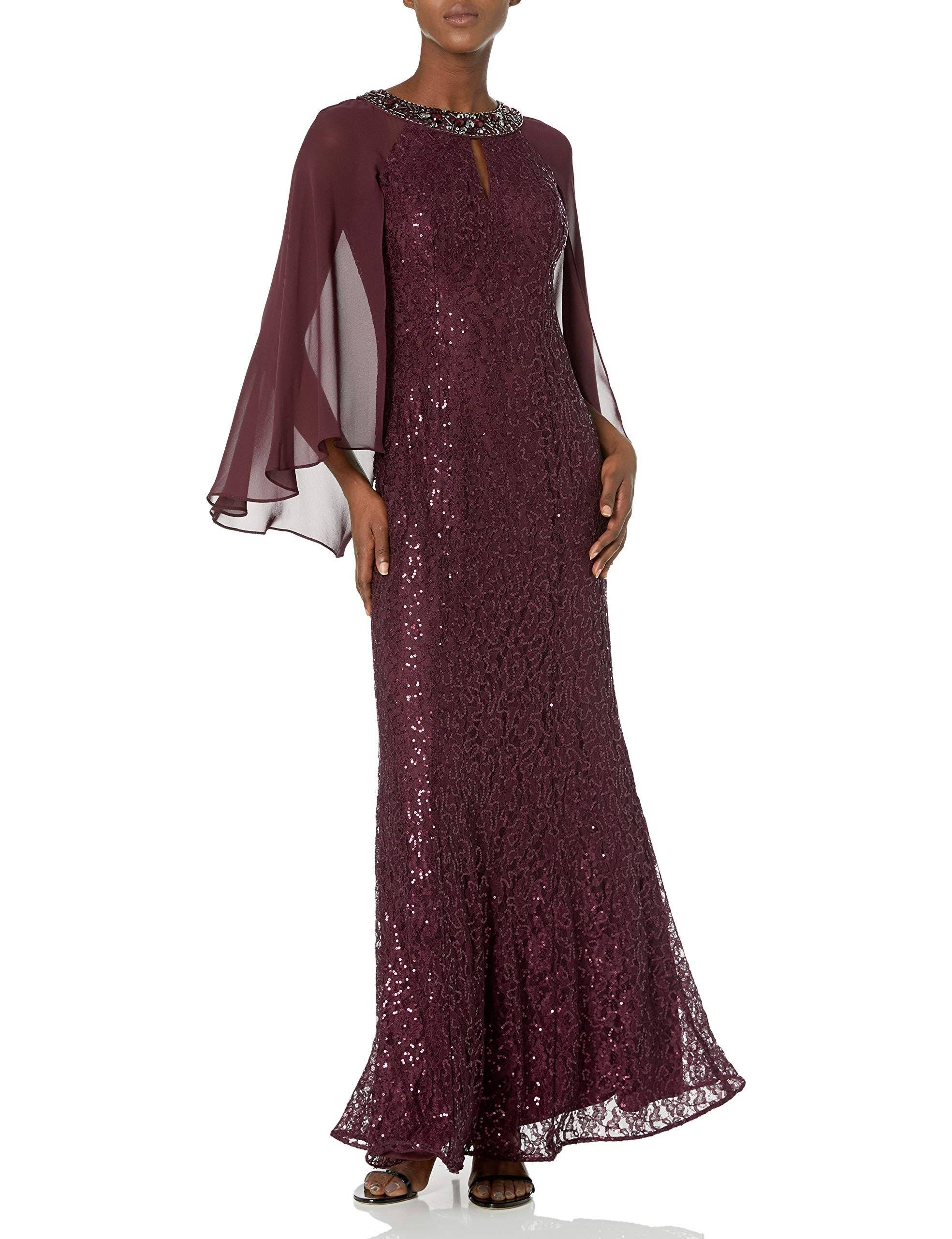 Ignite Evenings Sequin Lace Chiffon Capelet Gown - 12