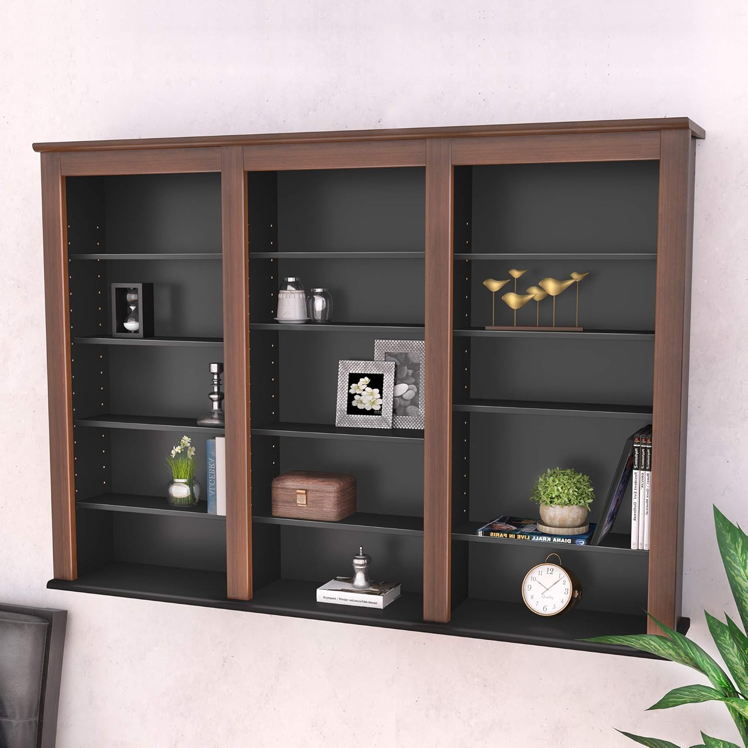 Prepac Triple Wall Mounted Storage Cabinet, Cherry and Black