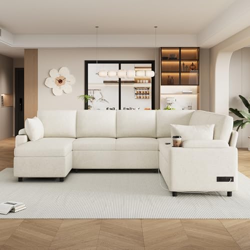 Oversized U-Shaped Sectional Sofa Couch Plush Corduroy Upholstered Modular Deep Seat Sofa&Couch Sectional W/Right Facing Chaise Lounge and 7 Toss Pillows for Home Apartment Living Room Furniture Sets