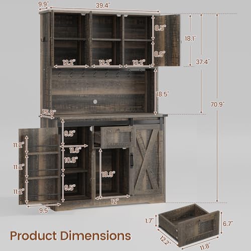 Kitchen Pantry Cabinet, Farmhouse Kitchen Cabinet with Drawer, Sliding Barn Doors Storage Cabinets with Adjustable Shelves for Dining Room, White