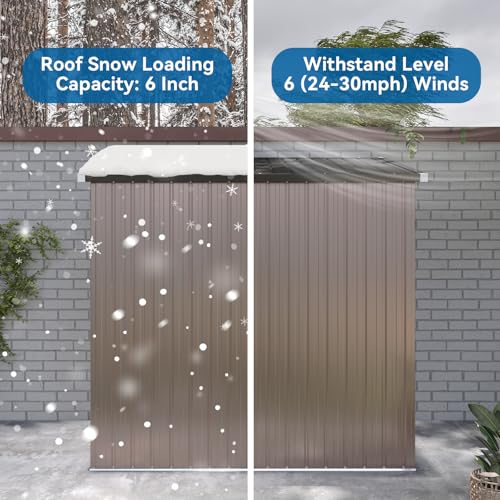 8'x4' Shed Galvanized Steel Storage Sheds with Triple Doors Weatherproof Outdoor Utility Sheds, Dual Lock Lean to Shed with Sloped Roof for Mower, Bike, Generator, Garden Tools (Black)