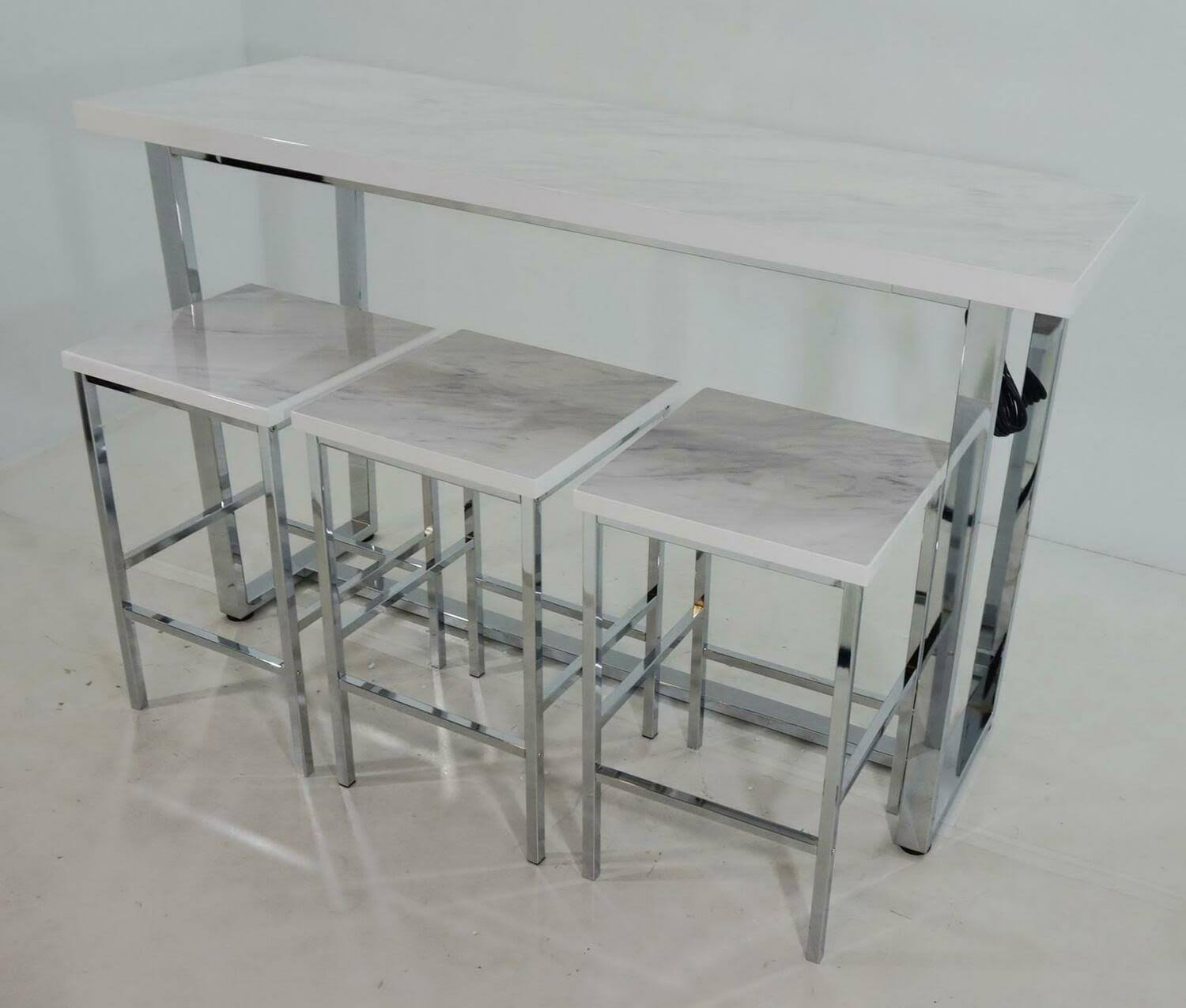 Marmot 4-Piece Counter Height Table Set (White Marble) by Coaster