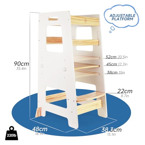 WOOD CITY Kitchen Step Stool - Safe Montessori Standing Tower for Kids with Safety Rail, Height Adjustable Toddler Ideal Helper for Learning New Skills, Anti-Slip Protection for Bathroom - Green…