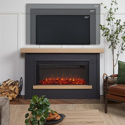 Real Flame Bernice 67" Landscape Electric Fireplace with Mantel for Living Room or Bedroom, Replaceable Fireplace Insert Heater, Realistic Log and Flame Effect, Remote Control, White