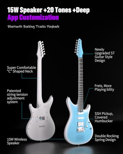Enya Electric Guitar Inspire 39" Smart Electric Carbon Fiber Guitarra with 15W Wireless Speaker, 20 Distinct Tones, Onboard Presets, Charging Cable, Adjusting Wrench, and Gig Bag