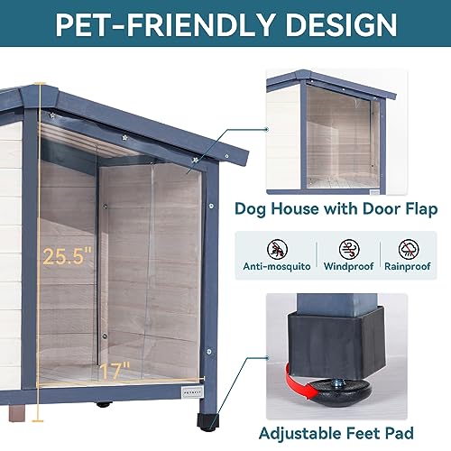 Petsfit Small Dog House, 33" L x 22.5" W x 25.2" H Waterproof PVC Roof Dog House for Small Dogs,Small Dog House with Adjustable Foot Mat and Door Flap, White