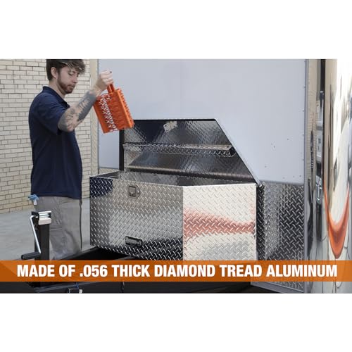 Buyers Products 1701385 Aluminum Trailer Tongue Box, 18.3 x 16.1 x 33.4 Inch, Silver Diamond Tread, Made In The USA, Trailer Tongue Tool Box For Storage and Organization, Trailer Storage Box