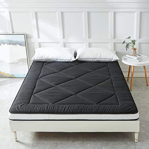 Japanese Floor Mattress Futon Mattress, Thicken Sleeping Mattress Foldable & Portable Roll up Camping Mattress, Coffee Full