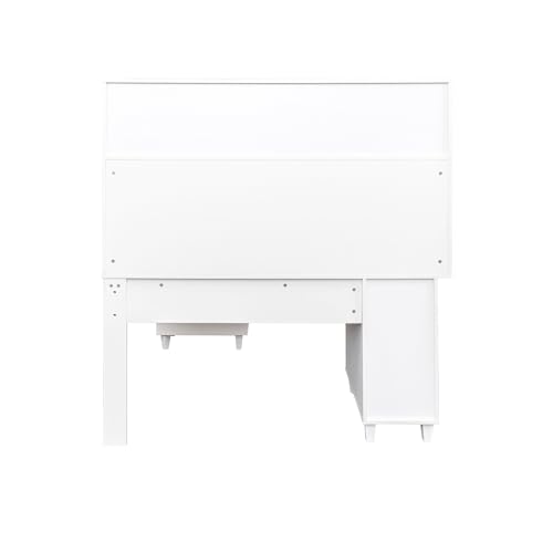 White Corner Desk L Shaped Computer Desk with Drawers and Shelves, Wooden Writing Desk with Cabinets for Home Office Study, White