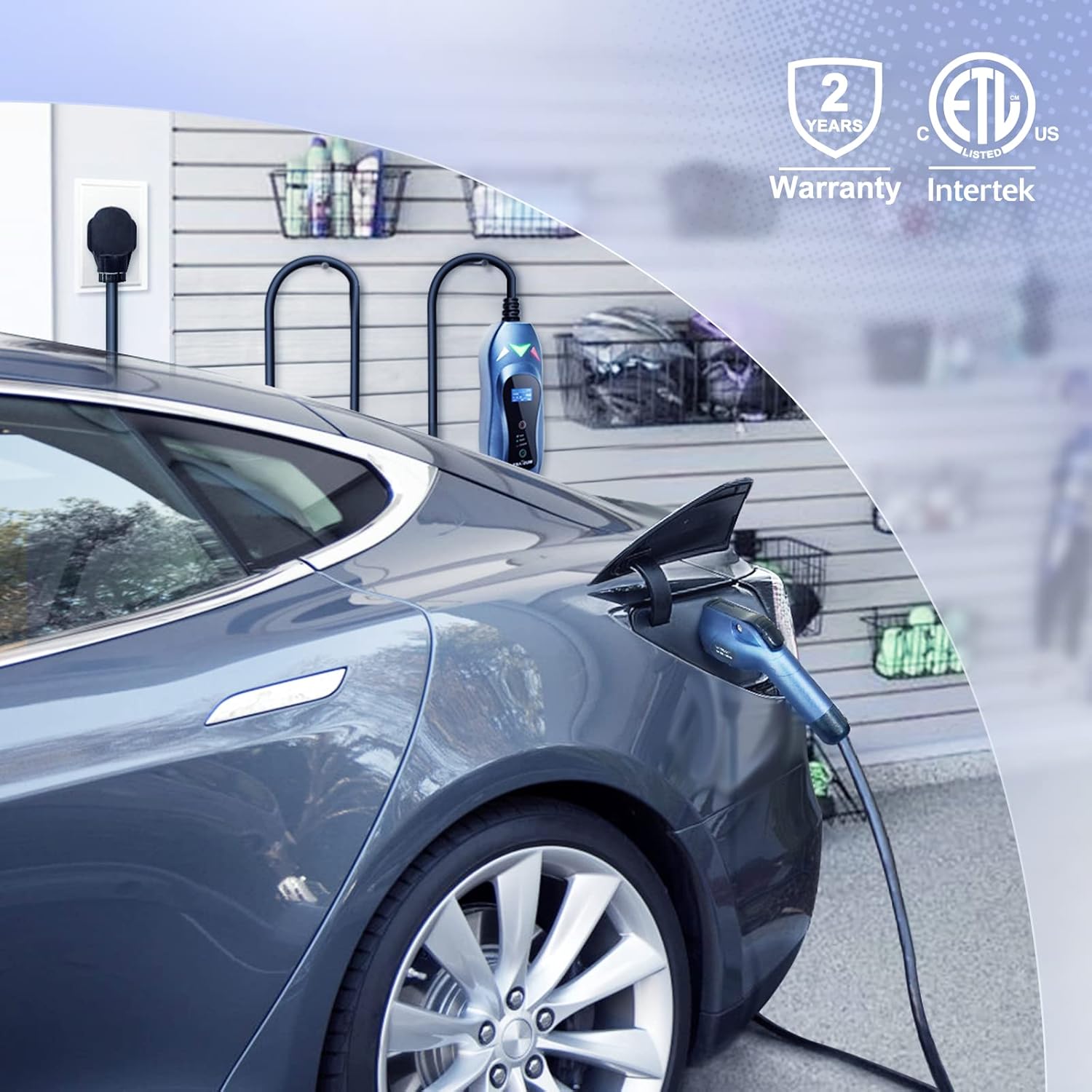 MUSTART Level 2 Portable EV Charger (240 Volt, 25ft Cable, 16/25/32 Amp Adjustable) Electric Vehicle Charger Plug-in EV Charging Station with Delay Function (NEMA 6-50P)