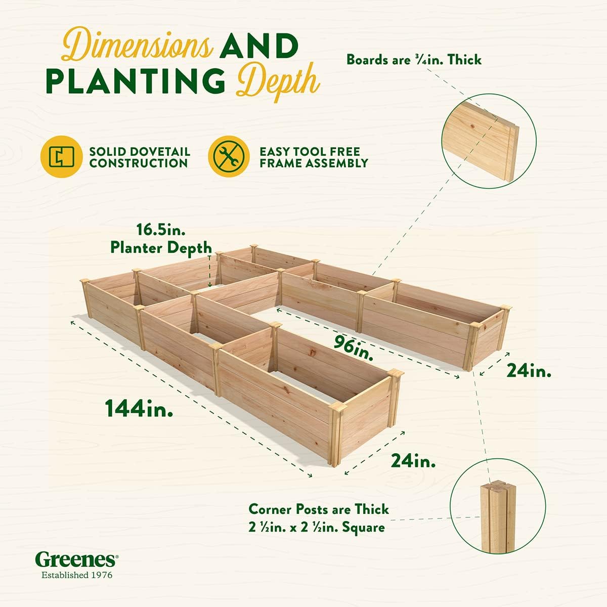 Greenes Fence Premium Cedar Raised Garden Bed, 8' x 12' x 16.5" U-Shaped Bed - Made in USA with North American Cedar