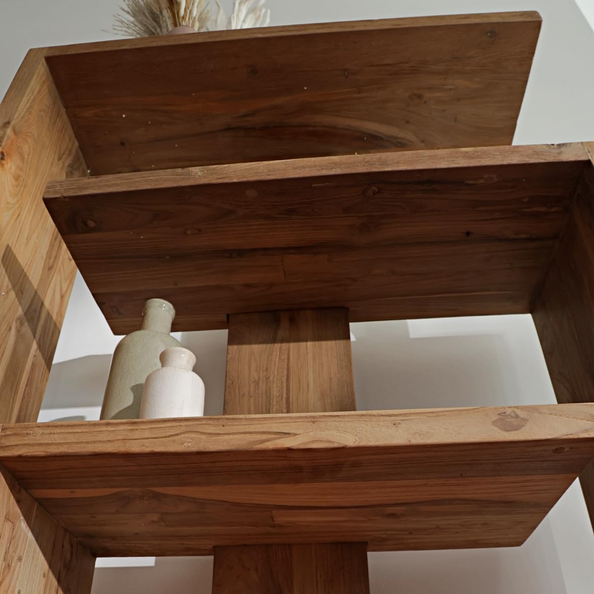 Handcrafted Solid Teakwood Bookshelf | FSC Certified Reclaimed Wood | Organic Natural Finish | Rustic Level 1 Low Distressed | 35.4" W x 11.8" D x 63" H | 130 lbs