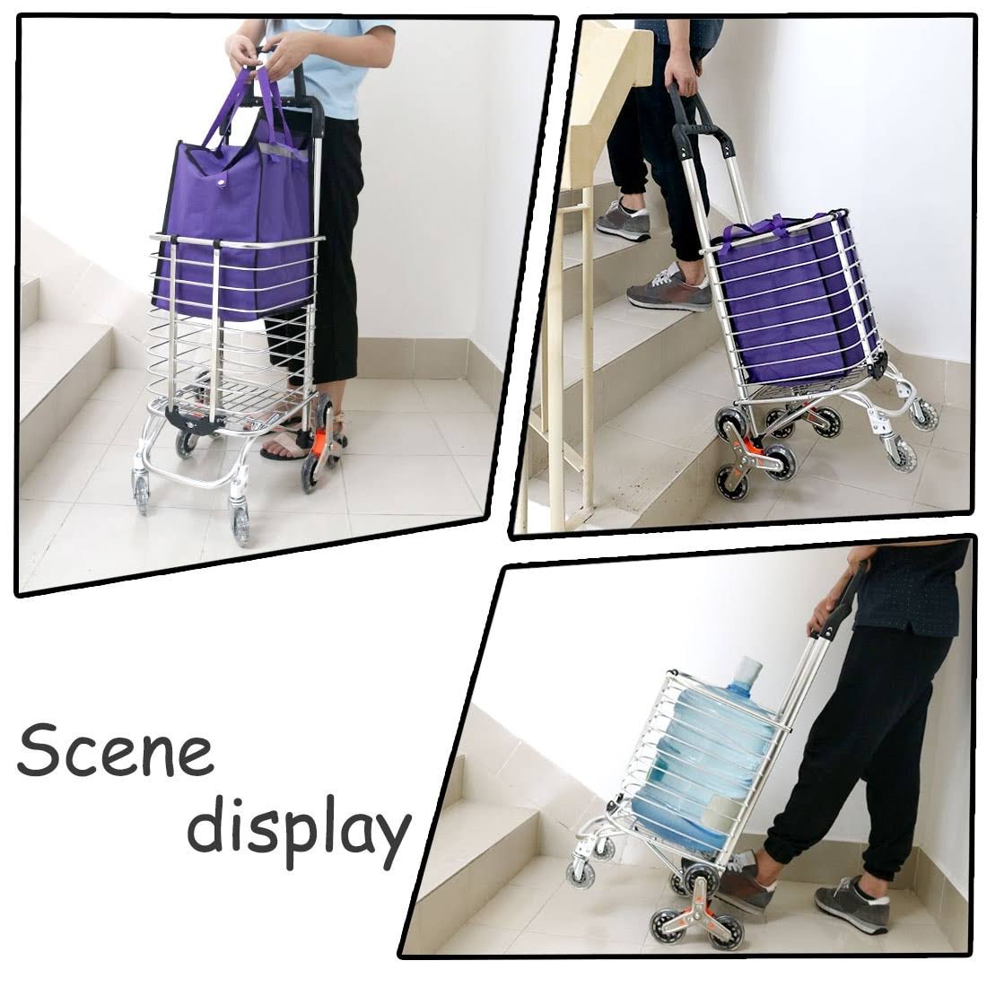Unique Bargains Stair Climber Cart Rolling Folding Shopping Cart Swivel Wheel with Bag
