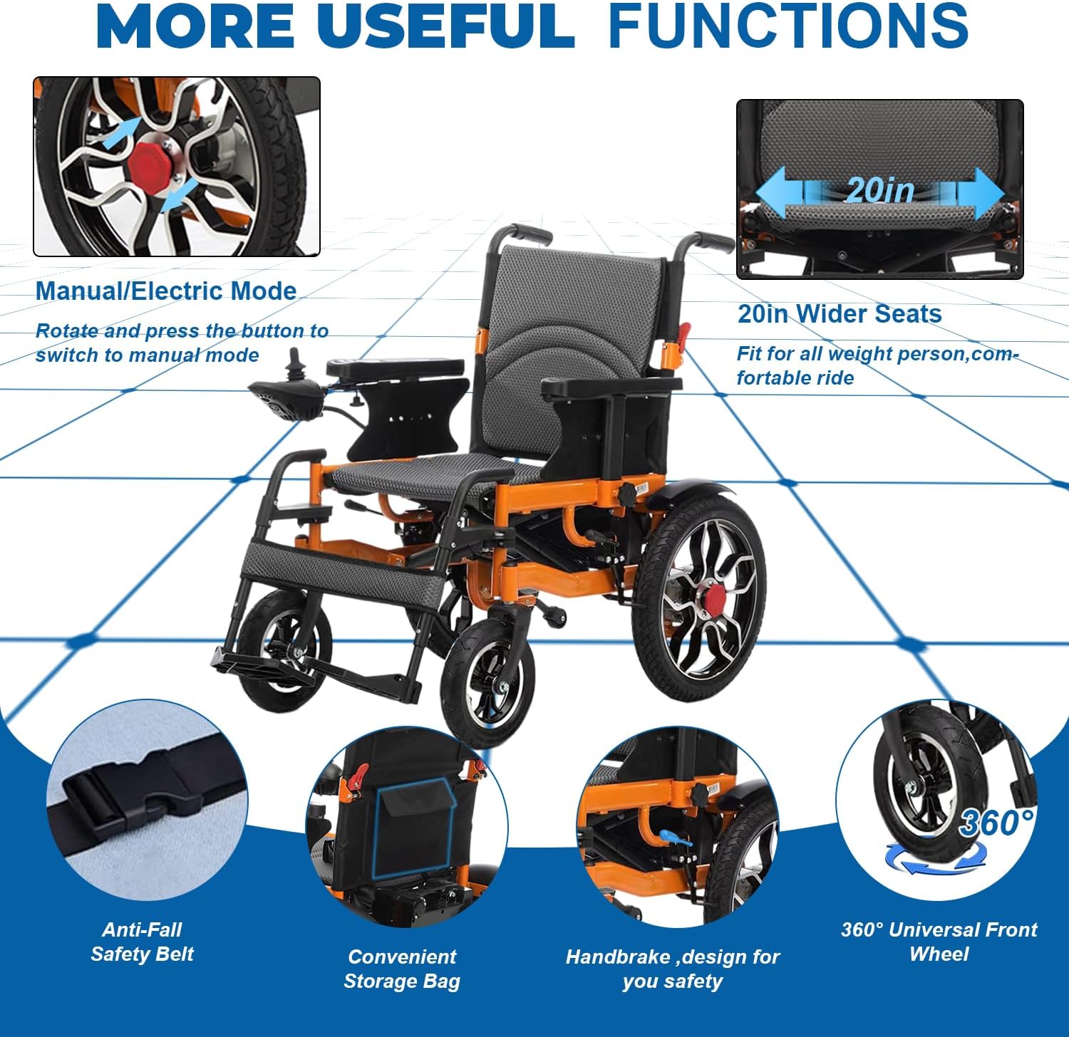 Folding Electric Wheelchair,Electric Wheelchair for Adults Seniors,20in Width Lightweight Foldable Motorized Wheelchair,Compact Intelligent Power Wheelchair,All Terrain Wheelchairs-Airline Approved