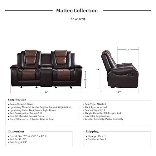 Lexicon Reclining Living Room Set, Manual Reclining Sofas, Couches for Living Room, includes Reclining Sofa, Double Gliding Loveseat and Glider Recliner, 3-Piece Set, Two-Tone Grey