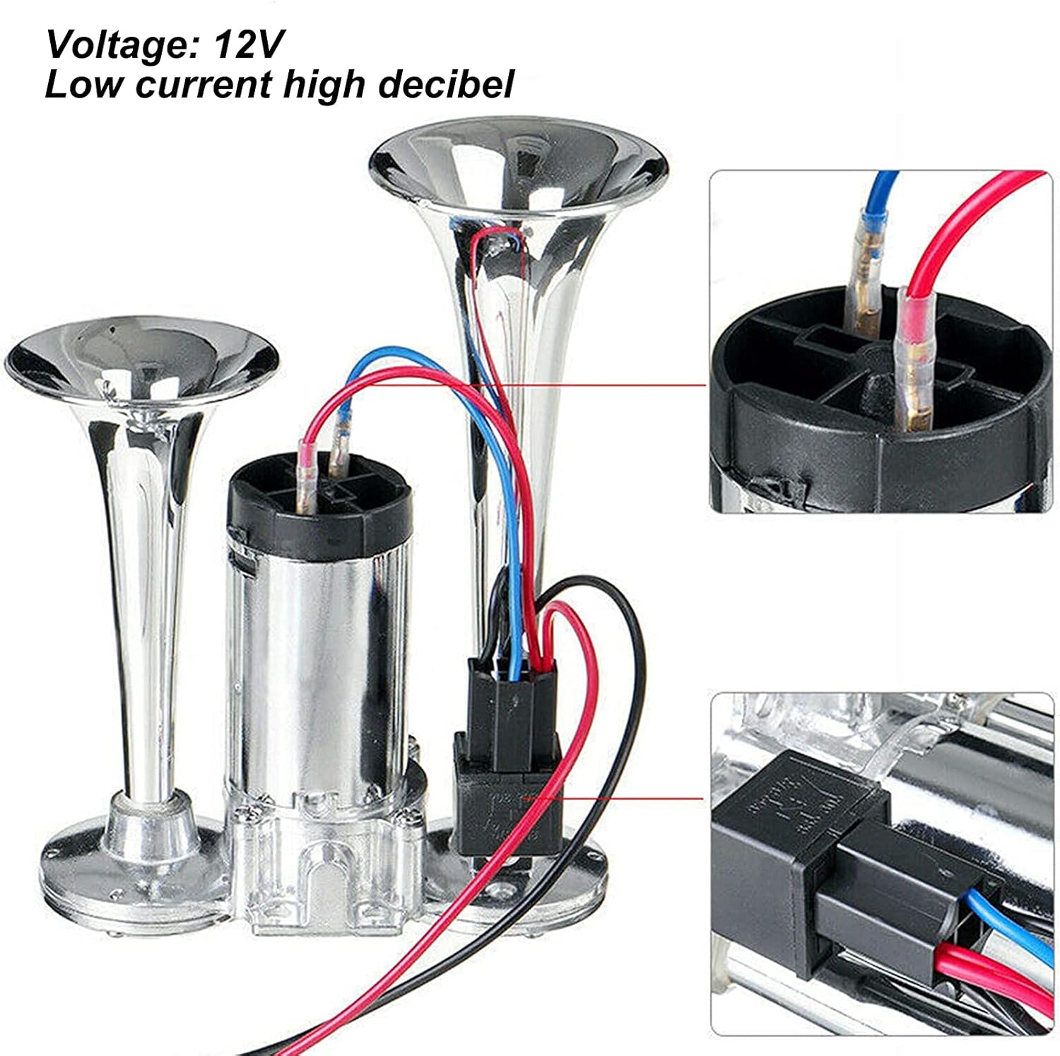 12V Truck Train Air Horn,150DB Super Loud Car Horns Kit with Compressor for Trucks Lorrys Trains Boats Cars Van Ship Pack of 2