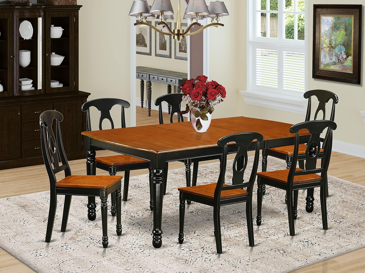 East West Furniture DOKE7-BCH-W Dover 7 Piece Modern Set Consist of a Rectangle Wooden Table with Butterfly Leaf and 6 Dining Room Chairs, 42x78 Inch, Black & Cherry