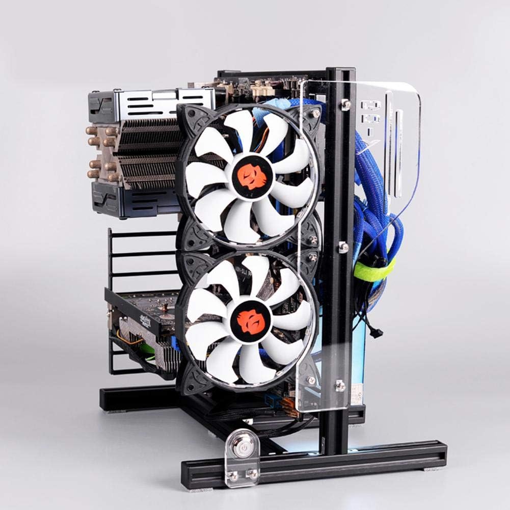 PUSOKEI M-ATX/ATX/ITX Motherboard Chassis DIY Set,Computer Aluminum Open Air Frame Chassis Case, Vertical Overclocking Open Aluminum Frame Chassis Rack,Good Heat Dissipation(Black)