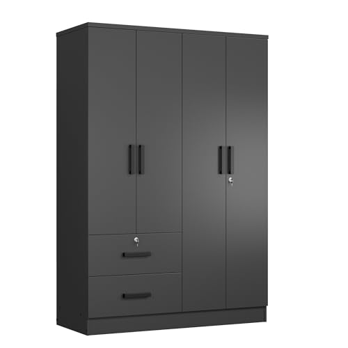4 Doors Wardrobe 2 Drawers with Shelves 72" high (White)