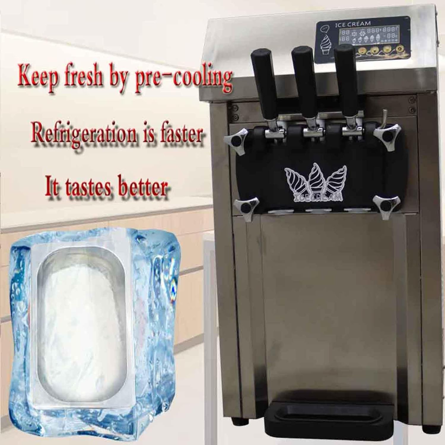 Soft Ice Cream Mahcine 3 Flavors Commercial Soft Ice Cream Maker Stainless Steel Soft Serve Ice Cream Machine Fruit Dessert Yogurt Ice Cream Maker 110V