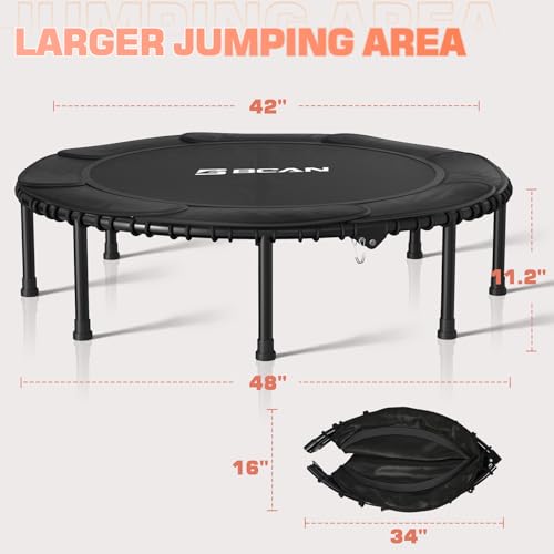 BCAN 450LBS/550LBS Foldable Mini Trampoline, 40"/48" Fitness Trampoline with Durable Bungees, Stable & Quiet Exercise Rebounder for Kids/Adults,Great Mini Trampoline for Indoor/Garden Workout