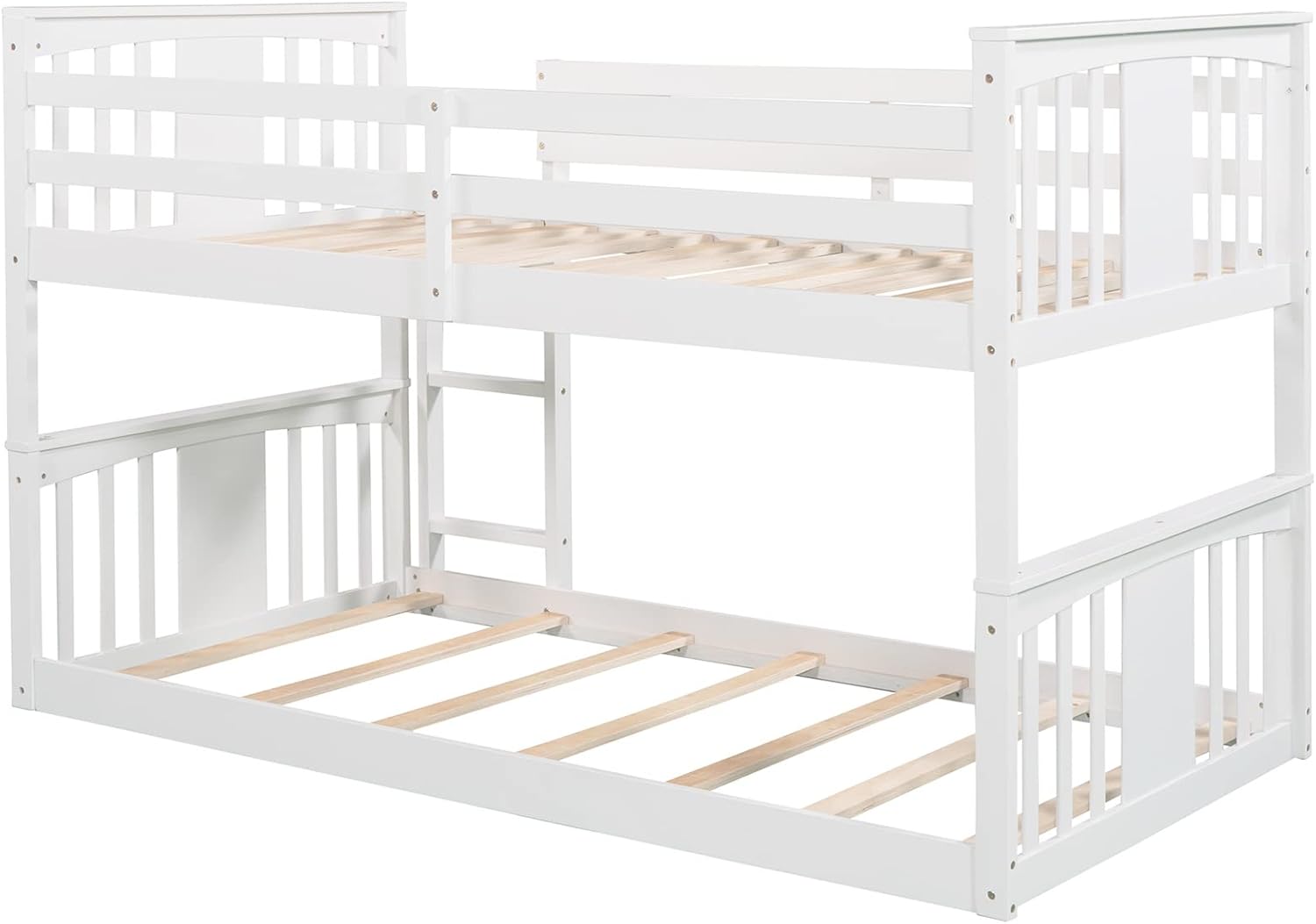 Twin Bunk Beds Low Bunk Bed Frame Wood Twin over Twin Bunkbed for Kids Toddlers Boys Girls Bedroom, White