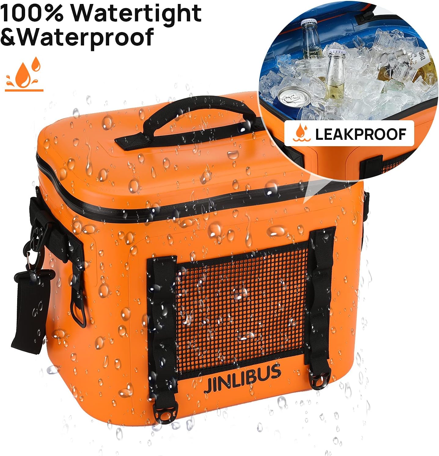 Soft Cooler Leak Proof Cooler Bag Portable Softsided Insulated Bag Waterproof Cooler for Camping, Fishing, Beach 30 Can Orange