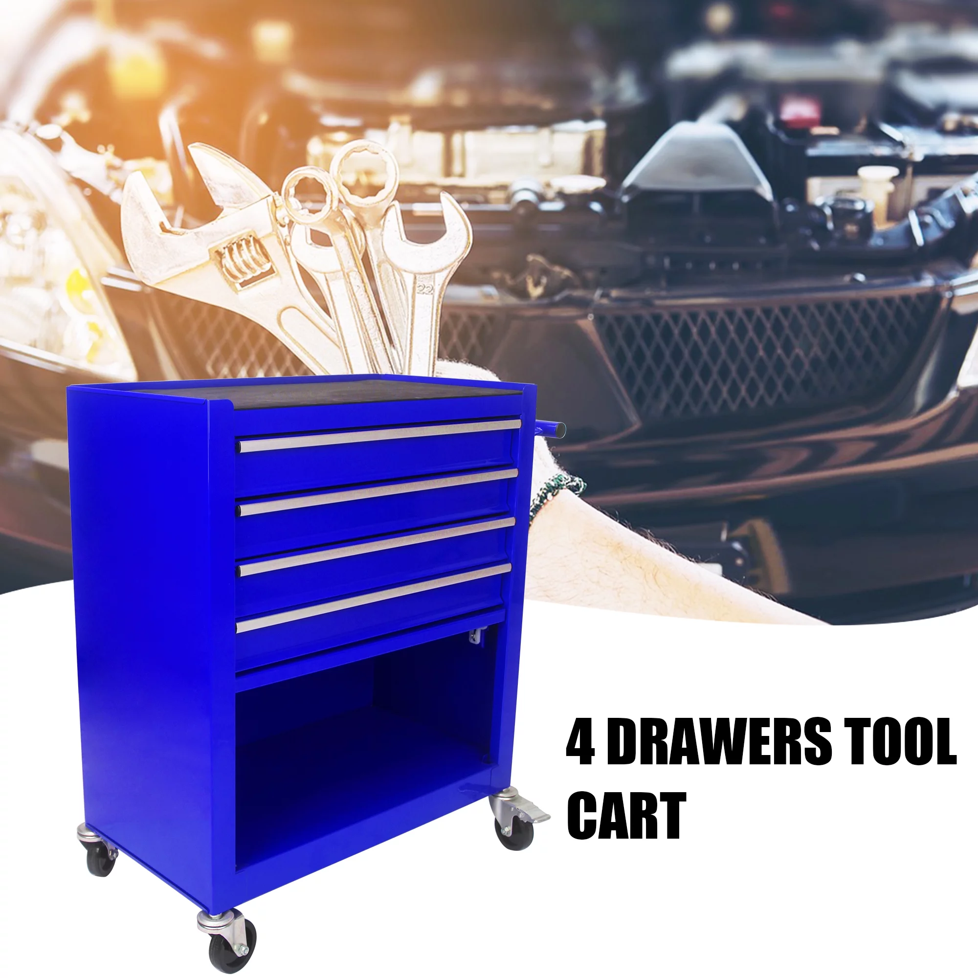 4 Drawers Rolling Tool Chest Cabinet with Wheels, Tool Storage Cabinet and Tool Box Organizer for Garage Warehouse Workshop, Blue