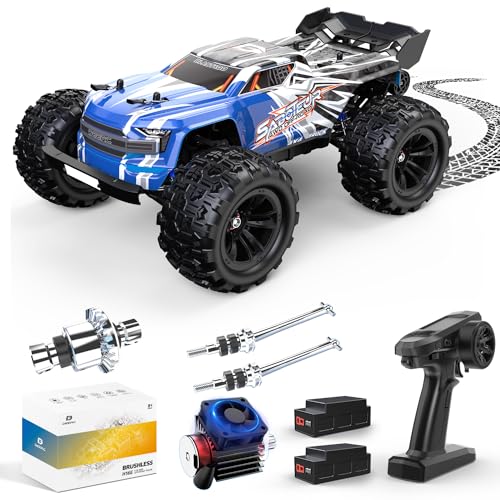 DEERC Fast Brushless RC Car for Adults, Max 70KM/H with 3S(not Included), 1:16 4x4 High Speed RC Truck with 2 Lipo Batteries,All Terrains RC Monster Truck, Off Road Electric Vehicle Gift