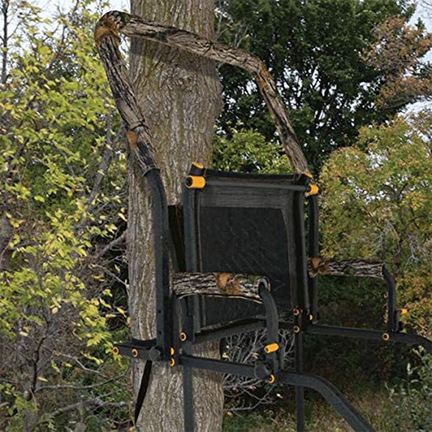 Muddy Deer Hunting Climbing Adjustable Quiet Heavy-Duty Huntsman Deluxe 17 ft 1-Person Ladder Tree Stand, Black