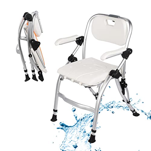 Bedside Commode with Adjustable Height,Commode Wheelchair One Button Folding Commode Chair Toilet Multifunction Shower Chair Use as Mobile Toilet Travel Easy to Fold for Disabled Elderly B