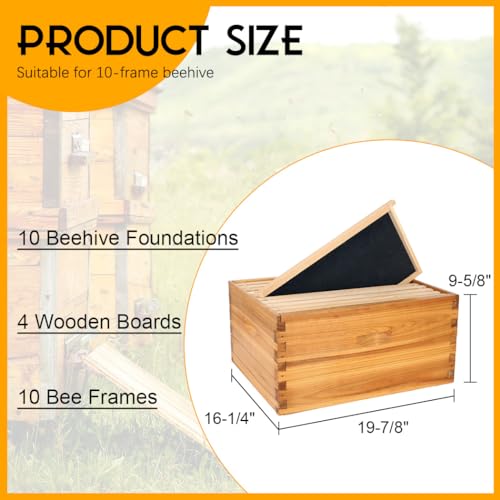 Bee Hive-10 Frame Beehive Starter Kit,Beeswax Coated Bee Hives for Bee Keeper,Beehive Include 1 Deep Bee Box and 1 Medium Bee Hive Box with Frame and Foundation(Unassembled)