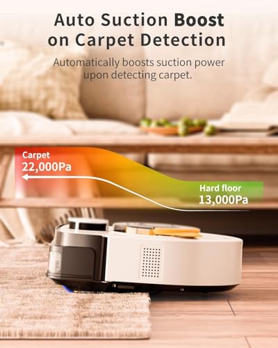 Robot Vacuum Cleaner, 22,000Pa Ultra-Strong Suction - Automatic Robot Vacuum for Pet Hair & Carpets, Tangle-Free Cleaning, Smart Mapping with LiDAR Navigation, App Controlled Vacuum Robot (V10)