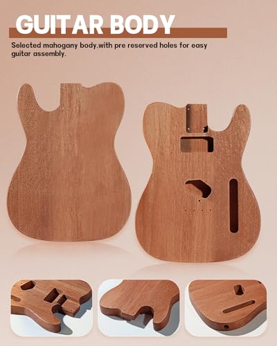 Leo Jaymz DIY Single Cut Electric Guitar Kits with Mahogany Body and Neck - Rosewood Fingerboard and All Components Included (LP Hollow)