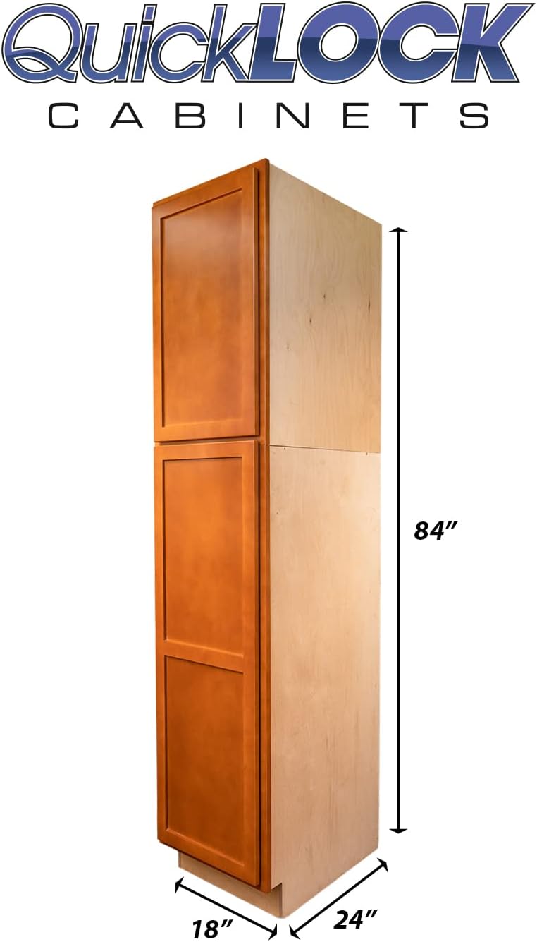 Quicklock RTA (Ready-to-Assemble) | Base Kitchen Cabinets - Shaker Style | 100% Plywood | Made in America | Soft Close Hardware (Provincial Stain, 24" D x 18" W x 84" H Pantry)
