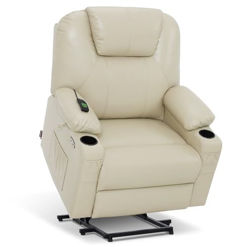 MCombo Power Lift Recliner Chair for Elderly, Lift Chair with Heat and Massage, FSC Certified, USB Ports, Cup Holders, Faux Leather 7040 (Black, Medium)