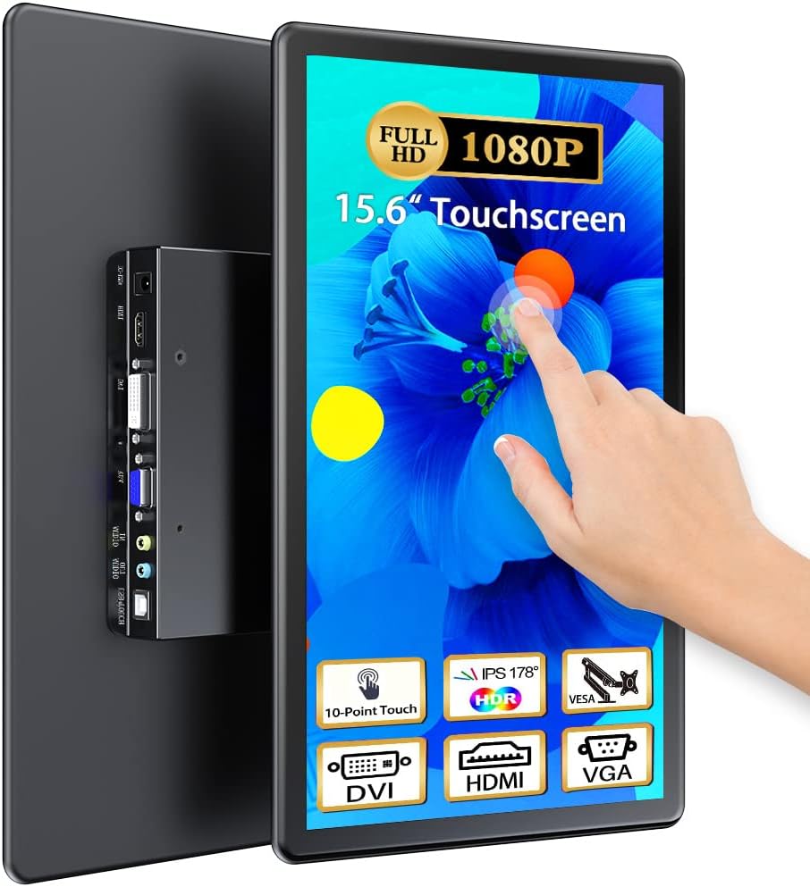 Newsoul Touchscreen Portable Monitor, 15.6'' HDR 1080P IPS Raspb Pi VESA HDMI VGA DVI Industrial Input, 2000:1 Contrast Ratio Touch Display for Pi TV Box PS4 Laptop Industrial Medical Equipment