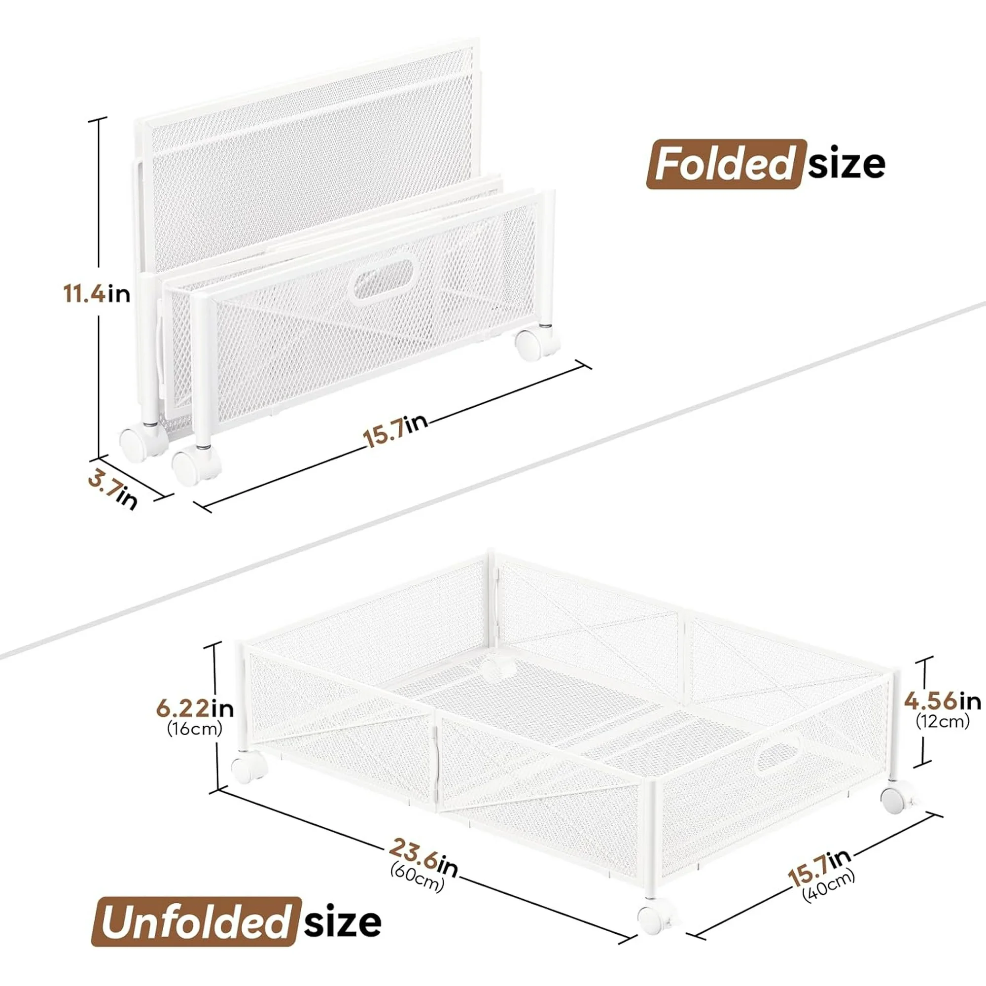 Under Bed Storage Containers with Wheels, Under Bed Shoe Storage Organizer Drawer, Tool-free Assembly Metal Storage Containers for Bedroom Clothes Shoes Blankets -2PCK