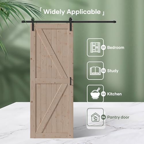FREDBECK 48in x 80in Sliding Wood Barn Door with 8FT Barn Door Hardware Kit Included K Shape Solid Spruce Panel Sliding Door Double Surfaces Need to Assembly