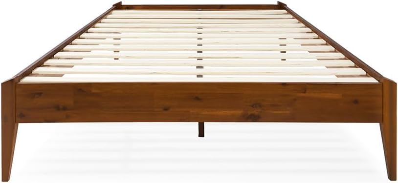 Bme Dinkee 15 Inch Signature Bed Frame Without Headboard - Modern & Minimalist Style with Acacia Wood - 12 Strong Wood Slat Support - Easy Assembly - No Box Spring Neededd - Dark Chocolate, Full